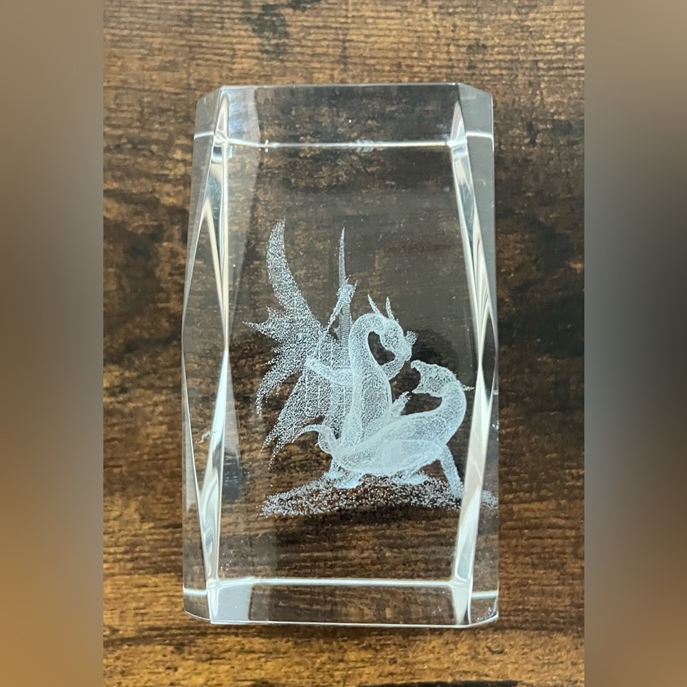 3D Hologram Dragon Laser Etched Glass Crystal Paperweight